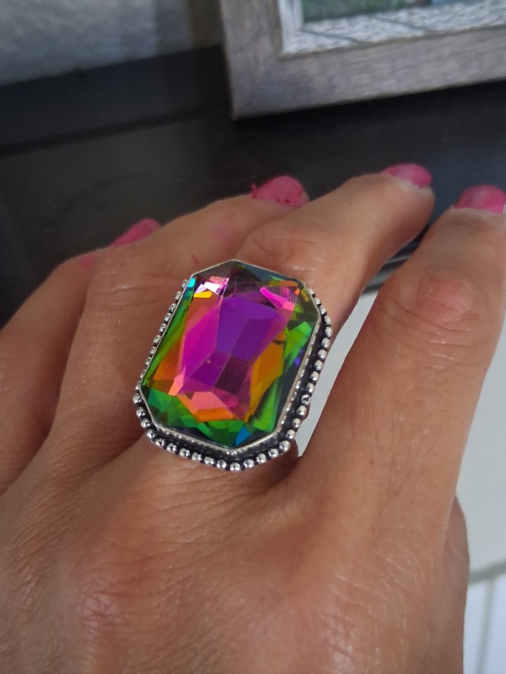 🌈 Vintage Mystic Topaz Gemstone Sterling Silver Ring